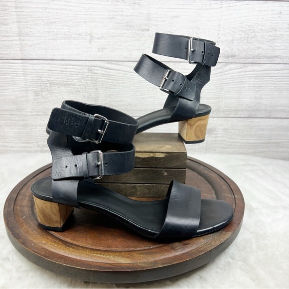 Vince Ria City Black Leather Sandals Heel Gladiator Buckles Revolve Size 7.5M - Picture 8 of 10